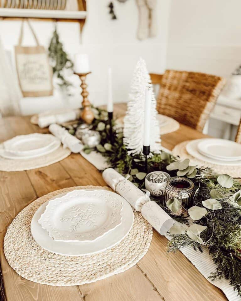 Rustic Dining Table with Pine and Eucalyptus Garland