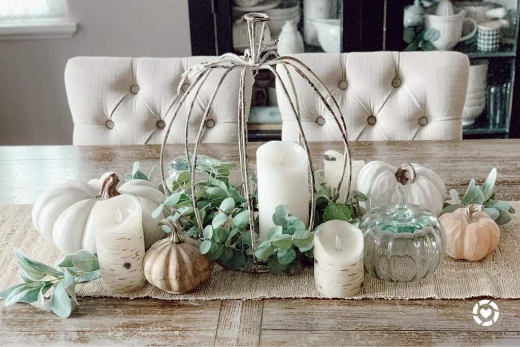 Rustic Dining Table with Pumpkins