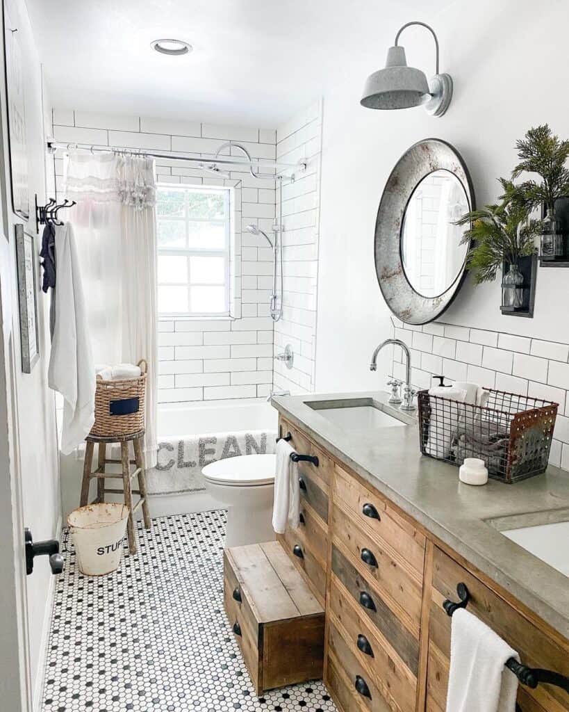 Rustic Farmhouse Bathroom with Wood Vanity