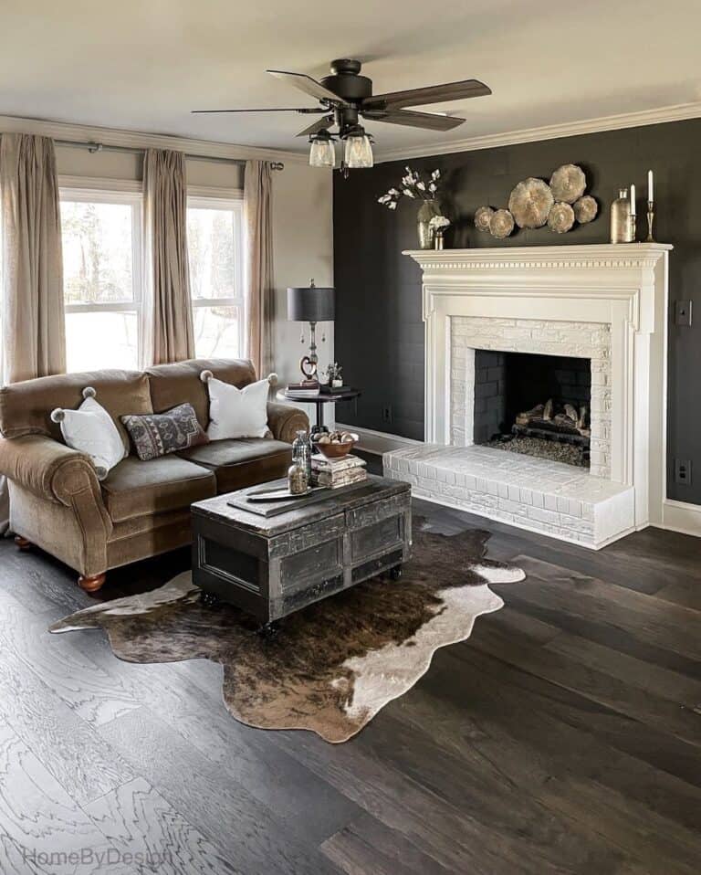 Rustic Farmhouse Bedroom with White Fireplace