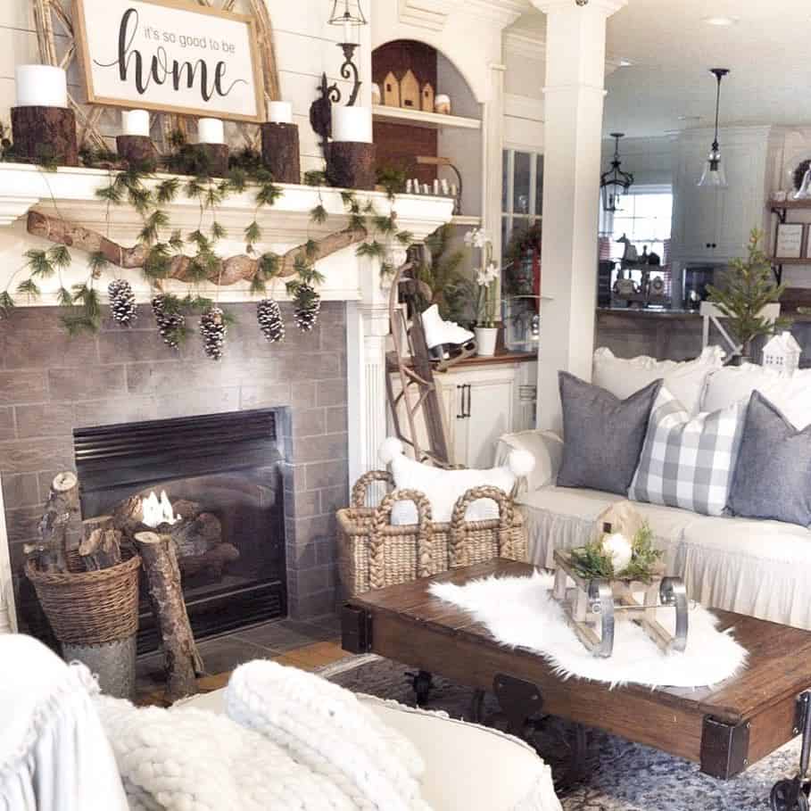 Rustic Living Room with Christmas Decor