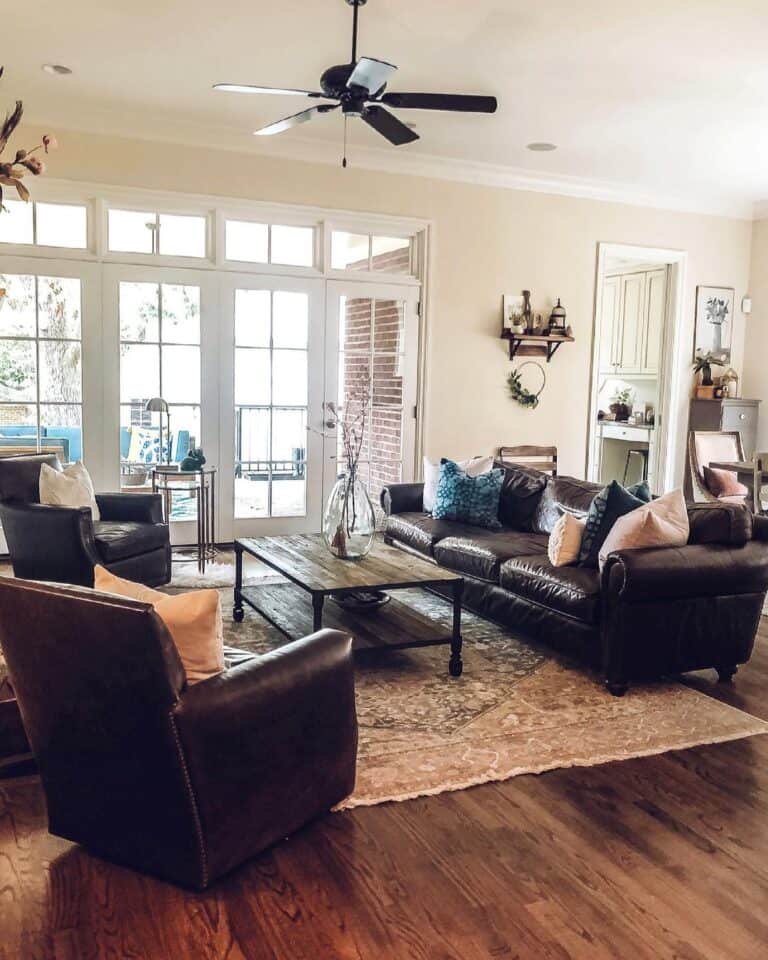 Rustic Living Room With Leather Seating