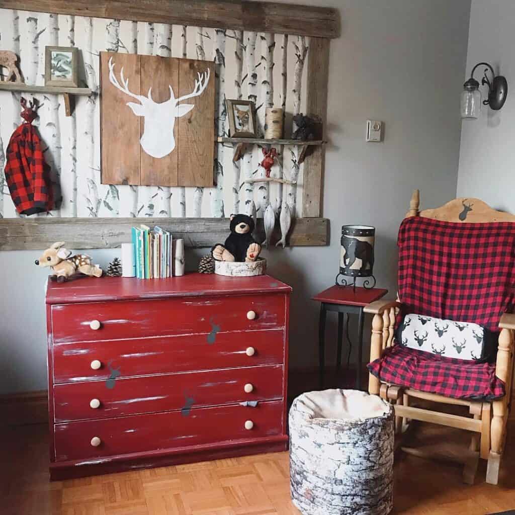 Rustic Red Dresser in Baby Boy Nursery Room