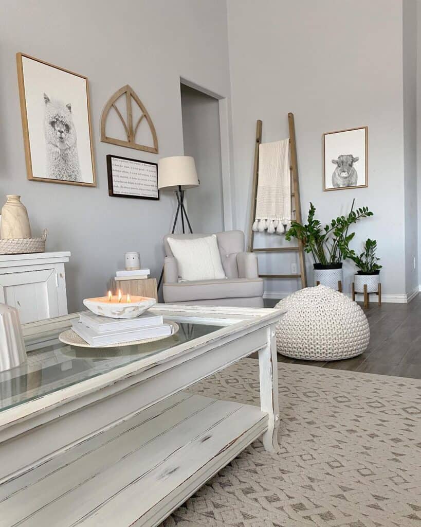 Rustic White and Glass Coffee Table