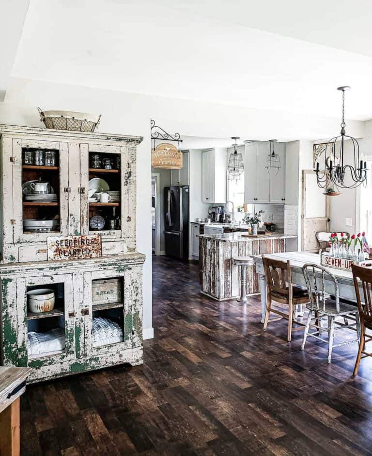 Rustic White and Green China Cabinet