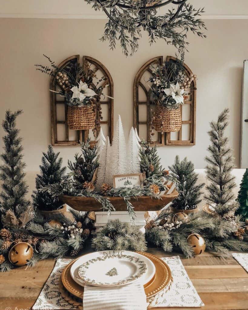 Rustic Wicker and Fir Tabletop Decor