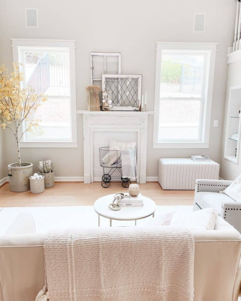 Rustic Window Pane Wall Decor on a White Mantel