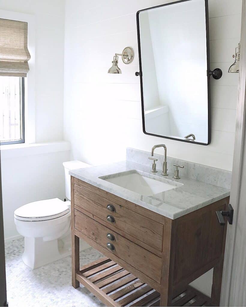Rustic Wood Vanity With Bathroom Marble Countertop