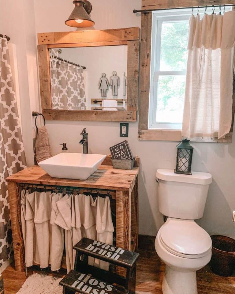 Rustic Wood Vanity and Matching Mirror