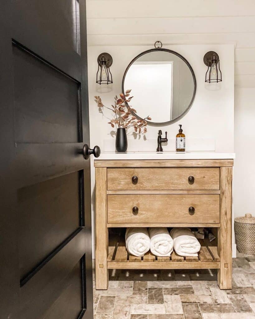 Rustic Wood Vanity with Industrial Accents