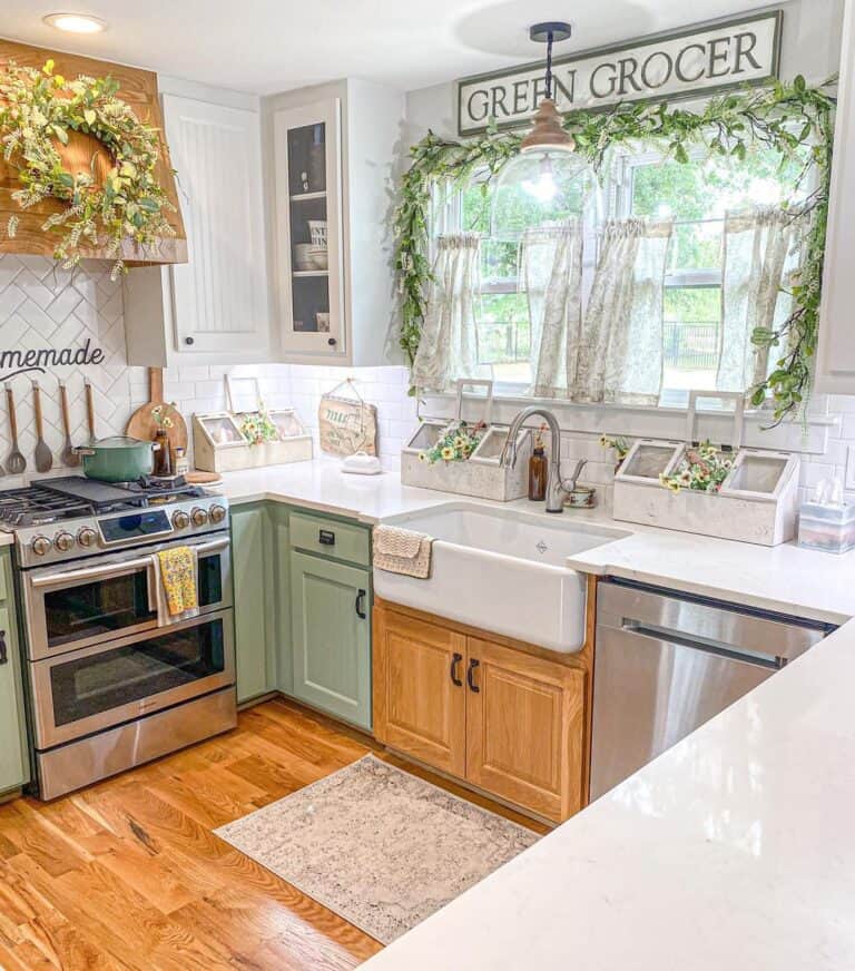 Sage and White Farmhouse Kitchen