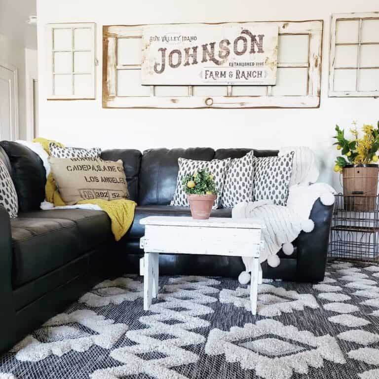 Sectional for Cozy Black and White Living Room