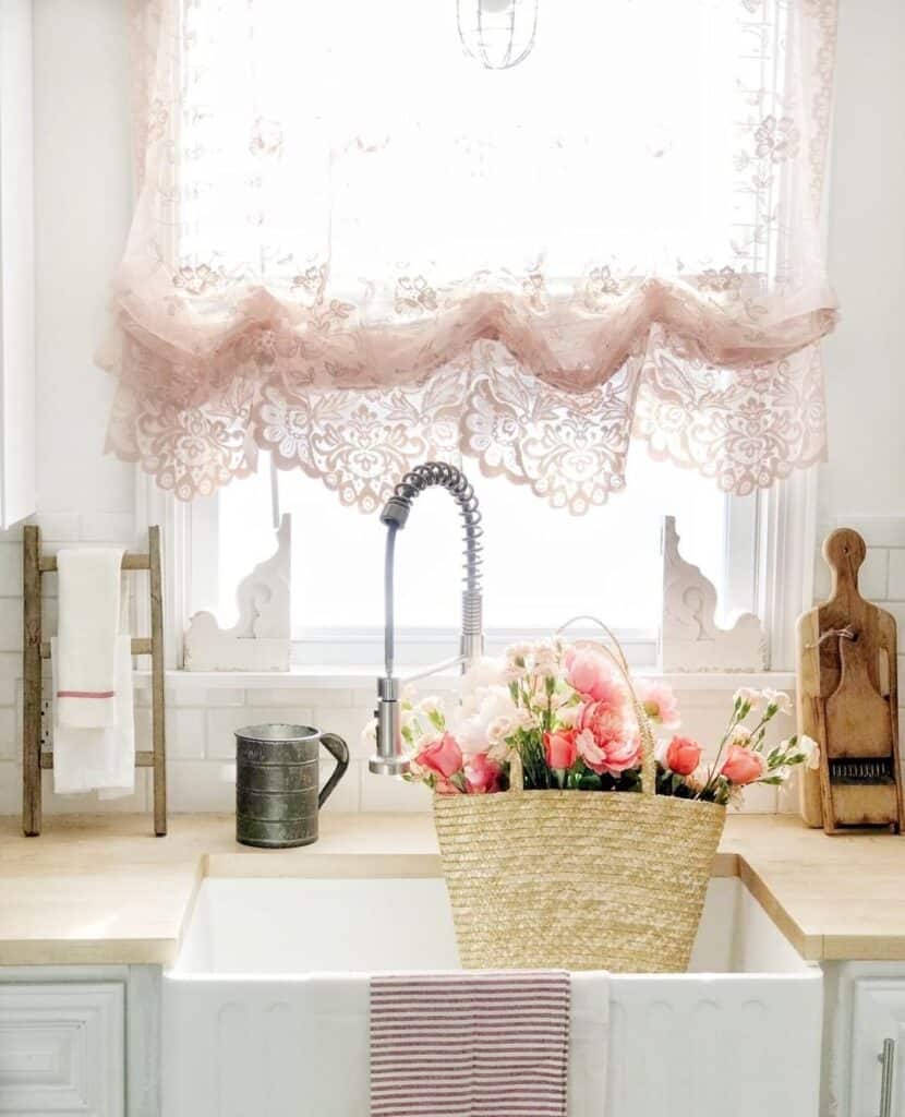 Shabby Chic Kitchen with Pink Net Curtains