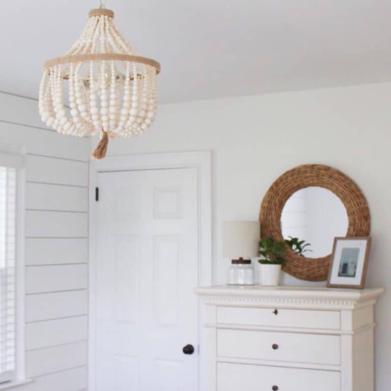 Shiplap Corner with a Beaded Chandelier