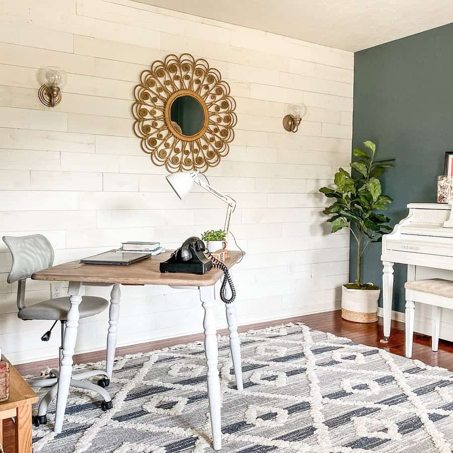 Shiplap Farmhouse Office Space with Vintage Touches