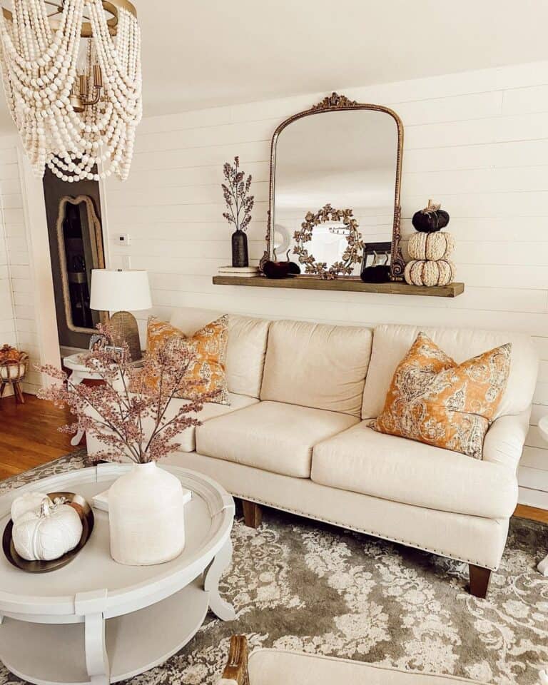 Shiplap Wall Living Room with Shelf