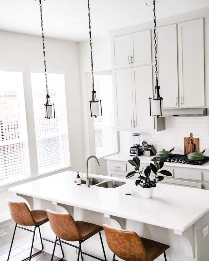 Simple Island Centerpiece Ideas in White Kitchen