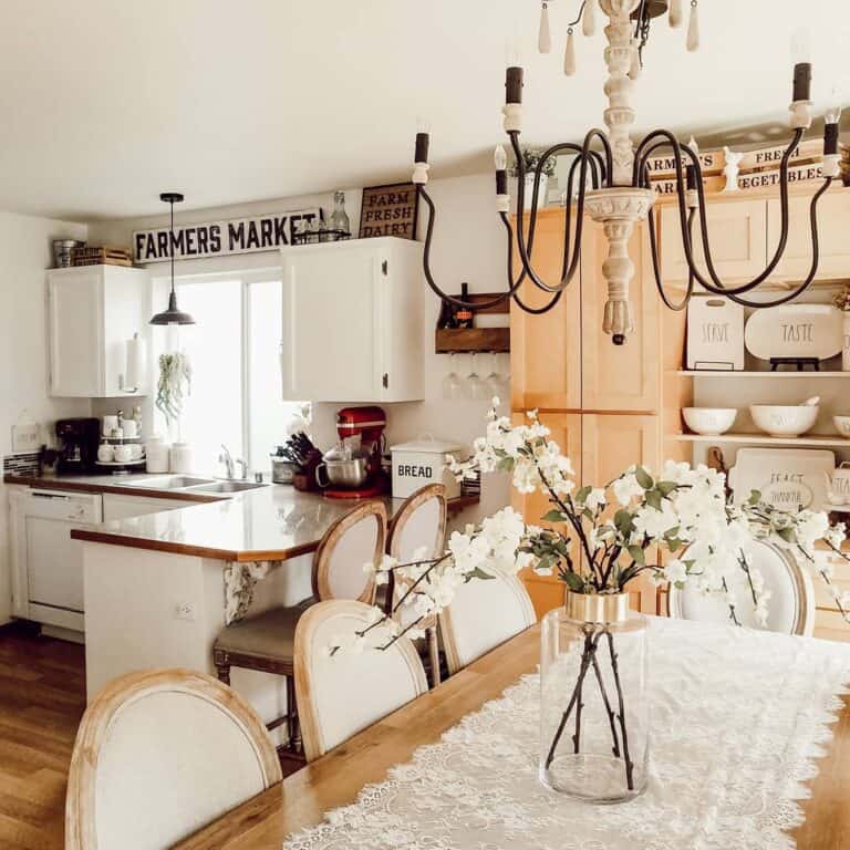 Simply Elegant White Farmhouse Kitchen and Dining Room