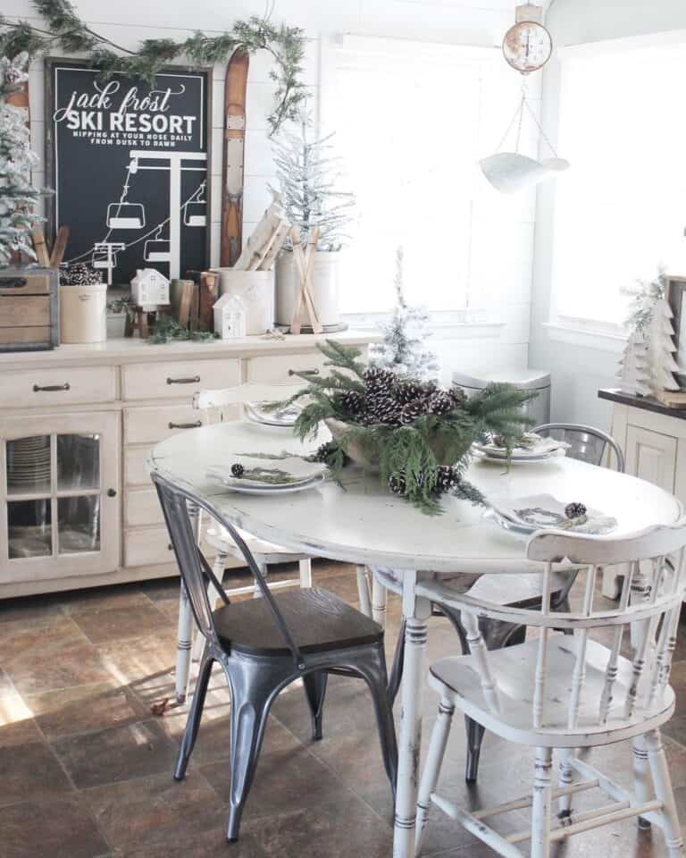 Ski Themed Christmas Sideboard Décor