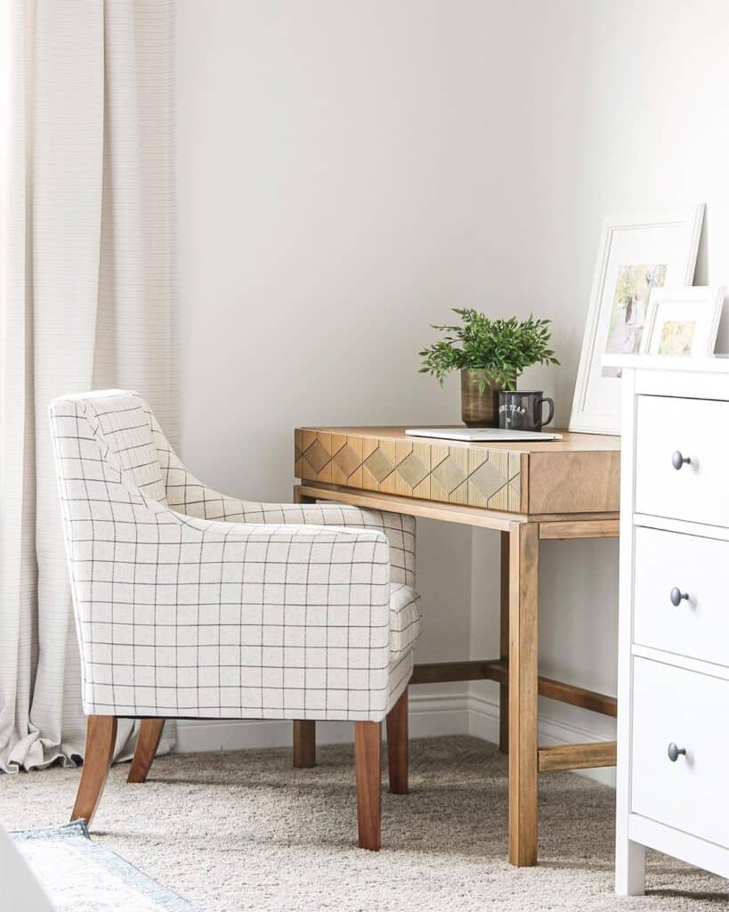 Small Corner Home Office with Upholstered Chair