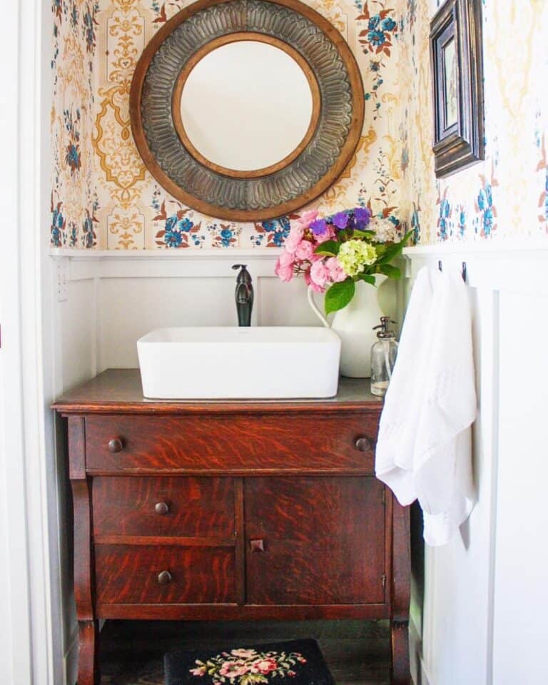 Solid Wood Vanity with White Vessel Sink