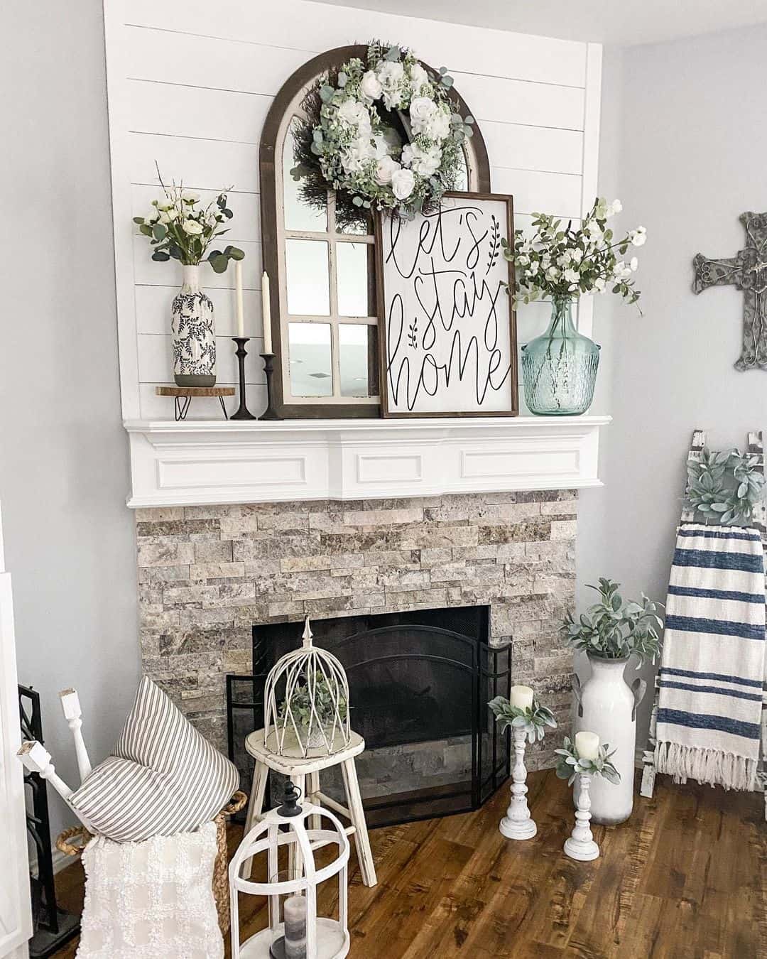 Stone Fireplace with Black Fireplace Gate Soul & Lane