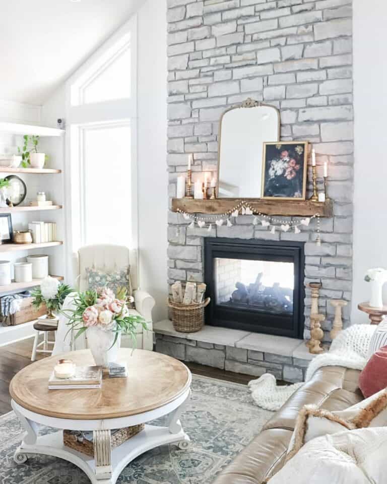 Stone Fireplace with Shelf Styling