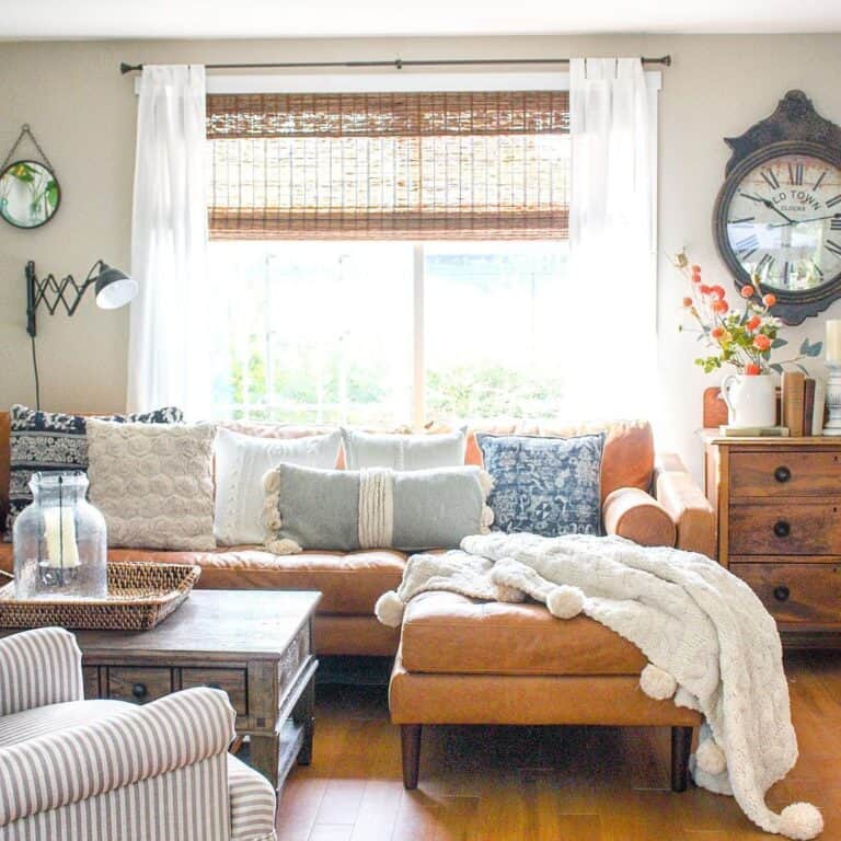 Striped Armchair and Rustic Farmhouse Couch