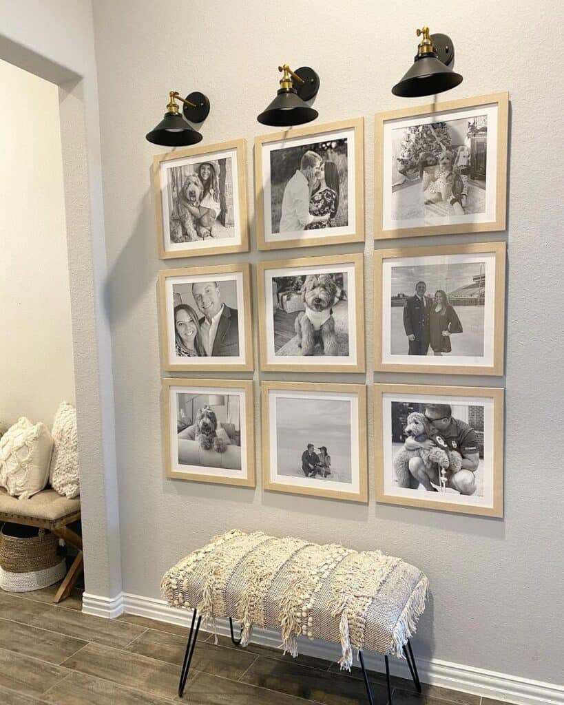 Stucco Hallway Walls with Wood Picture Frames