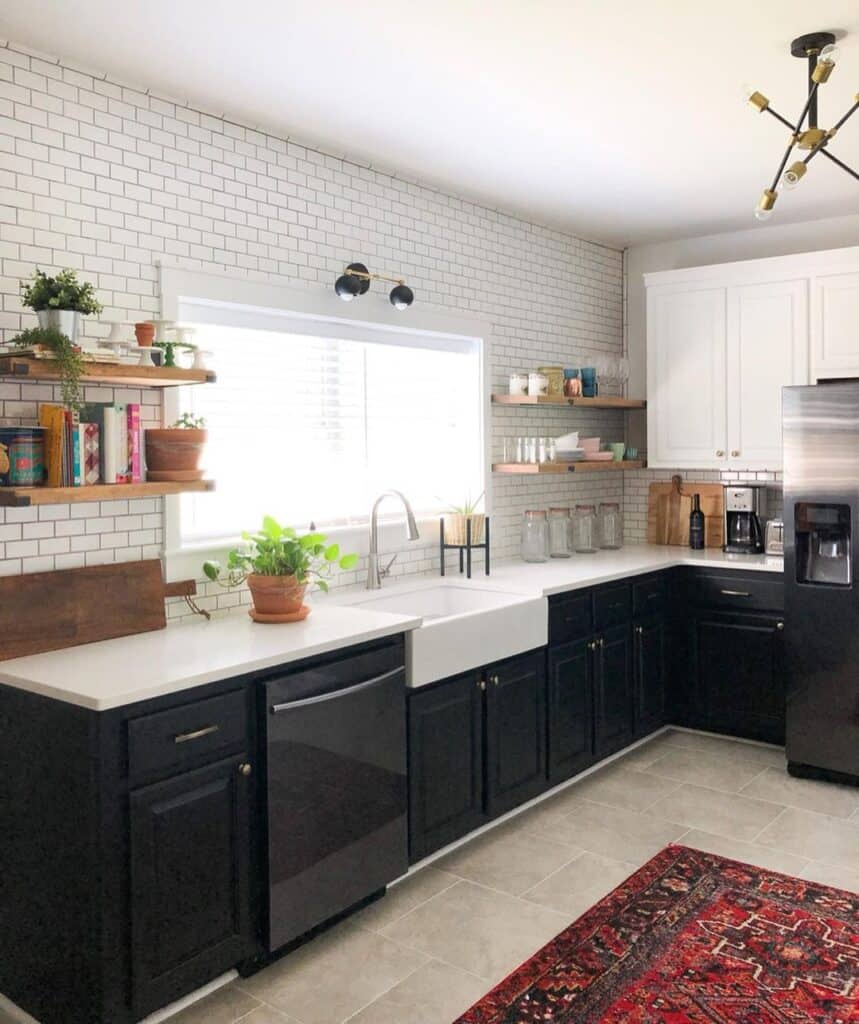 Subway Tile Backsplash with Black Cabinets