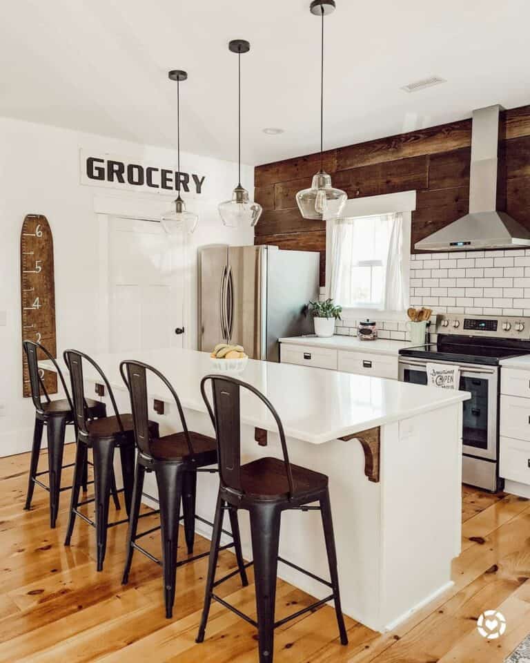 Subway Tile and Rustic Wood Kitchen Accent Wall