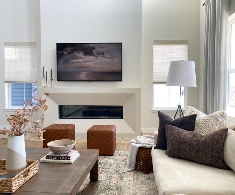 TV Art Above a Modern White Fireplace