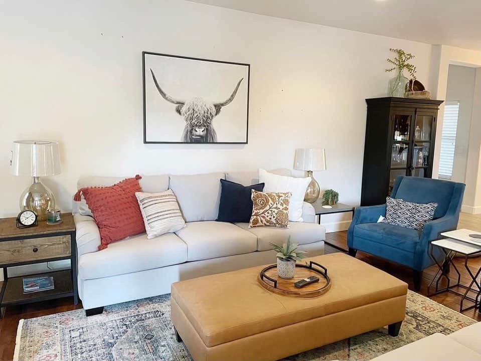 Tan Leather Ottoman with Storage