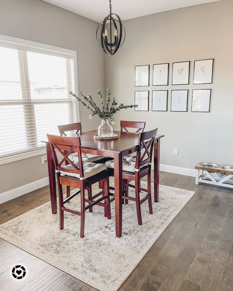 Taupe Dining Room with Stained Wood Table