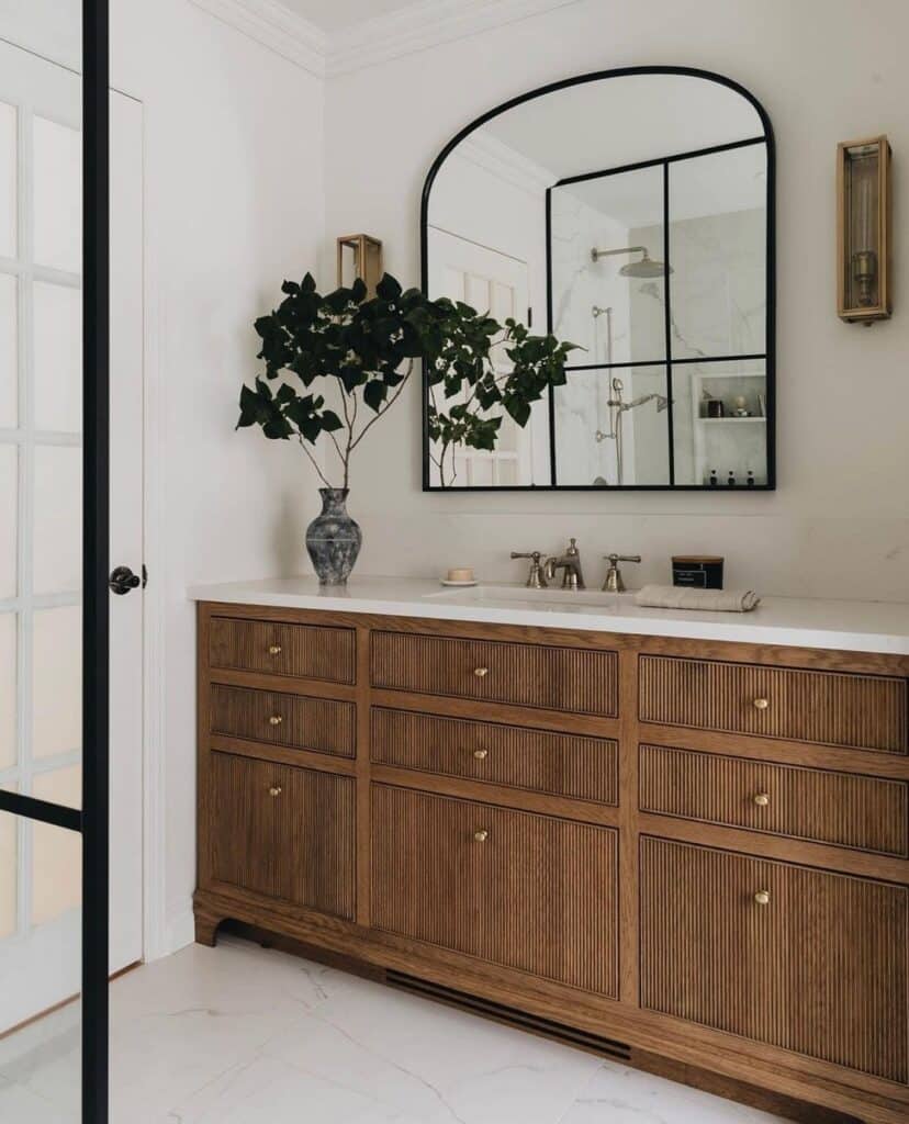 Textured Drawers on Wood Bathroom Vanity