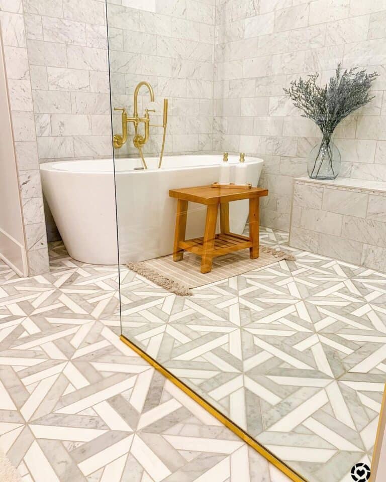 Tiled Wet Room with Freestanding Bathtub