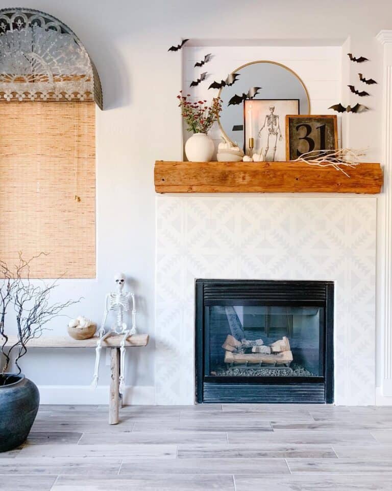Triangle Patterned Tile Fireplace