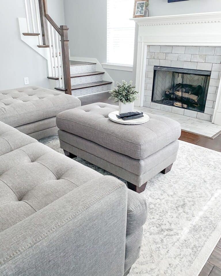 Tufted Grey Ottoman and Matching Couch