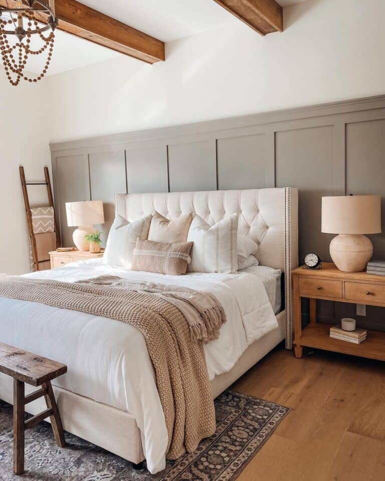 Tufted White Headboard Bed