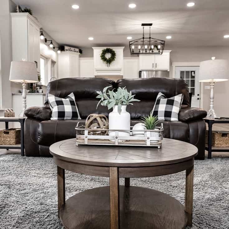 Two-Tier Wood Coffee Table with Potted Plants