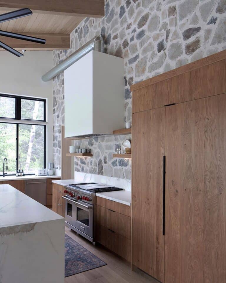 Uneven Stone Backsplash for Brown Soul & Lane