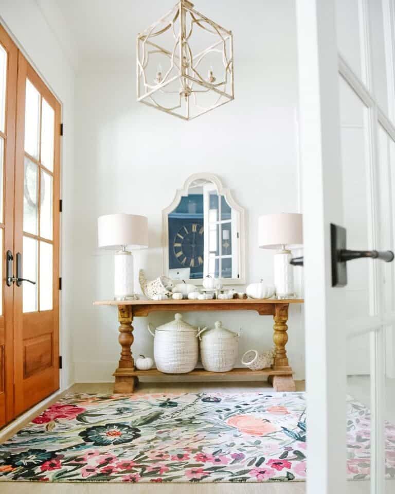 Unique Cream Chandelier and Floral Rug