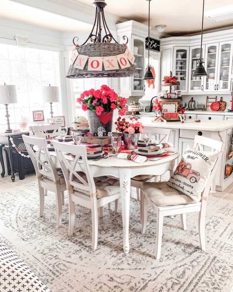 Valentine's Table Decor in Red and White