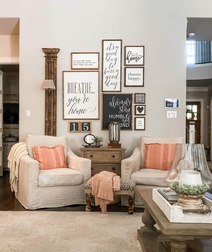 Various Signs Above White Armchairs