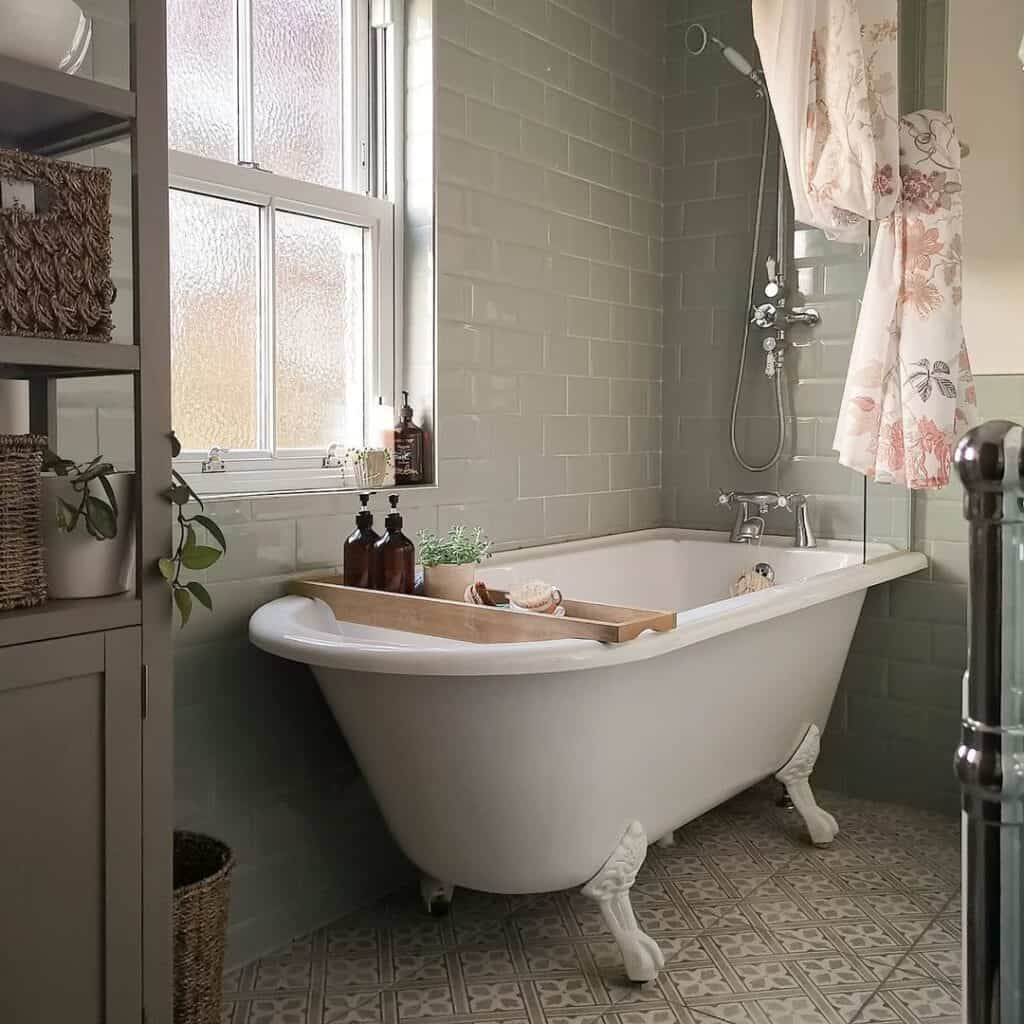 Vintage Bathroom with Frosted Shower Window