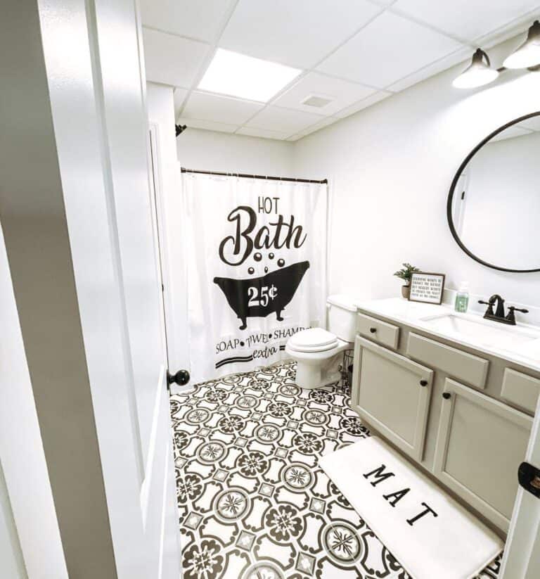 Vintage Elements in Bathroom with Beige Vanity