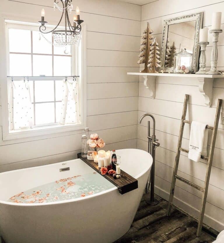 Vintage Farmhouse Bathroom with Window Curtains - Soul & Lane
