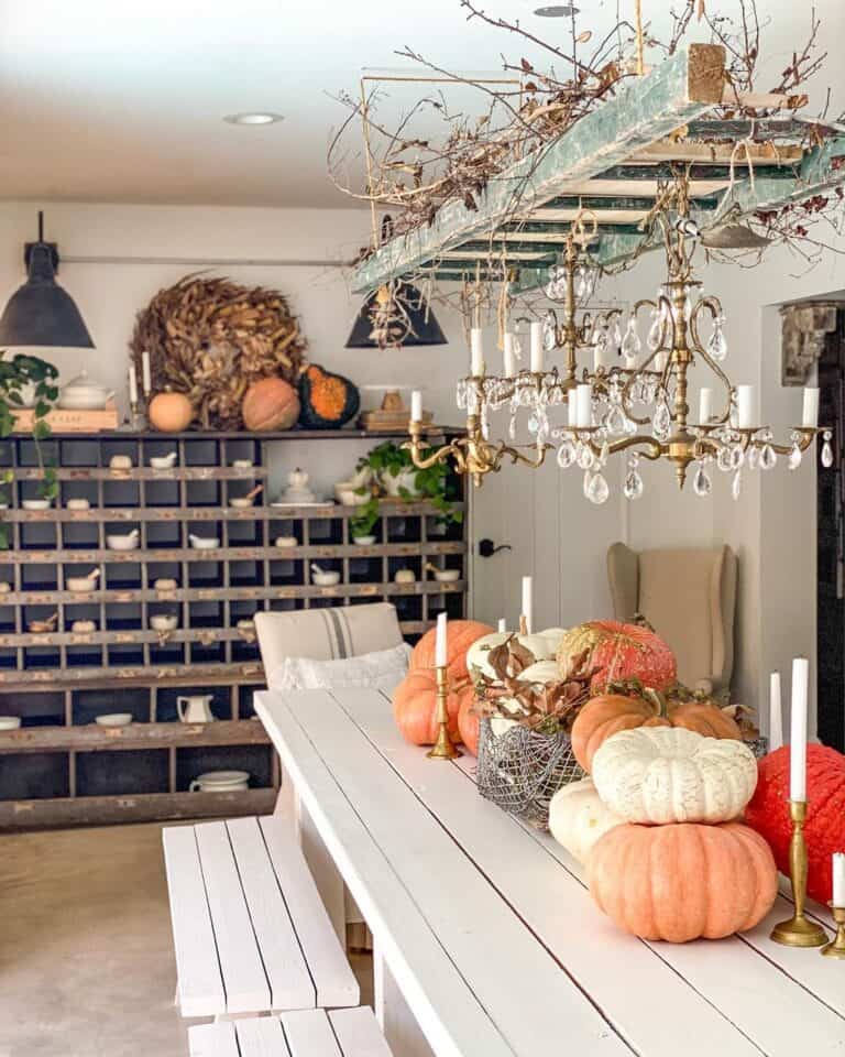 Vintage Farmhouse with Pumpkins