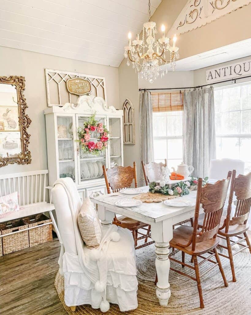 Vintage Hutch and White Farmhouse Dining Table