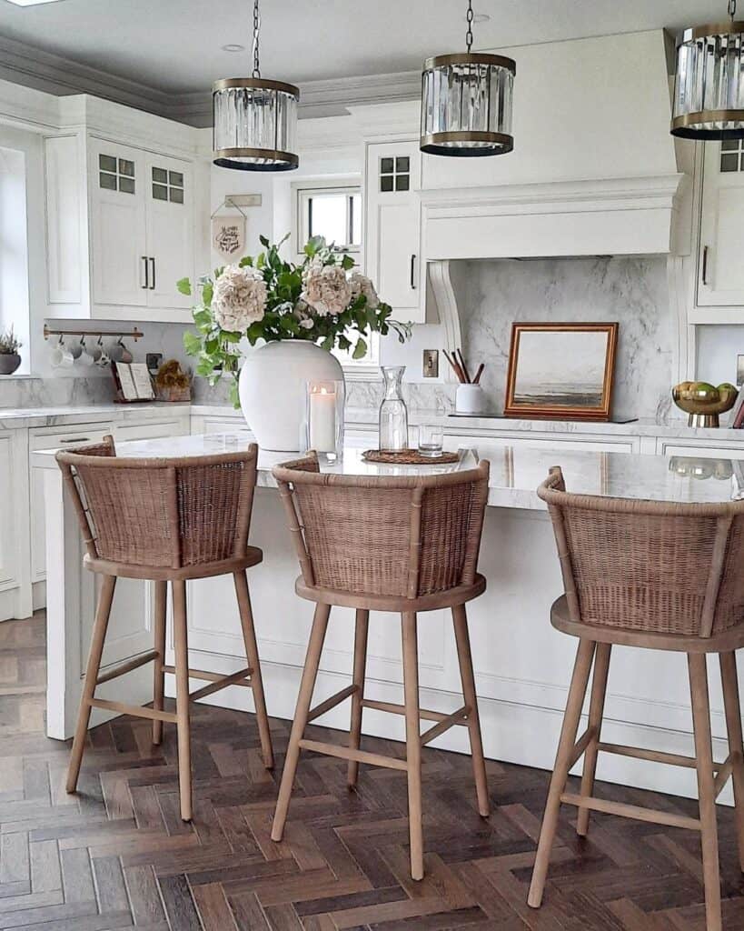 Vintage Pendants with Wicker and Wood Stools